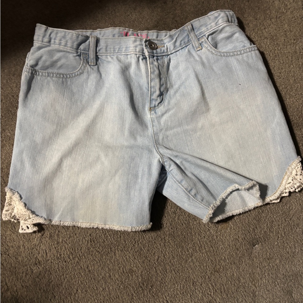 The Children's Place Light Blue Jean Shorts with Lace Trim